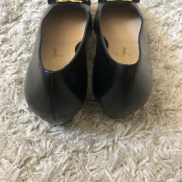 Salvatore Ferragamo Black Leather Block Heel Flats - Picture 3 of 7